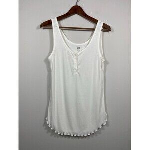 GAP White Ribbed Henley Tank Top Size L Sleeveless Stretch Basic